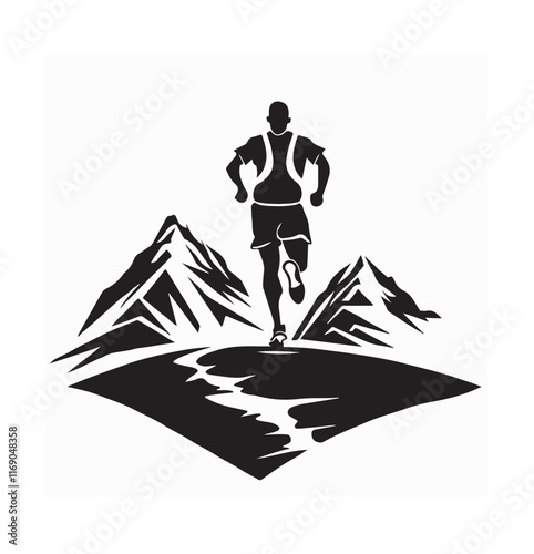 Trail Running Mountain design logo vector isolated on white background.