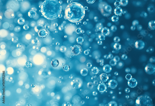 Wallpaper Mural Numerous transparent water droplets or bubbles floating in a blue-tinted liquid or water, creating a serene and ethereal atmosphere Torontodigital.ca