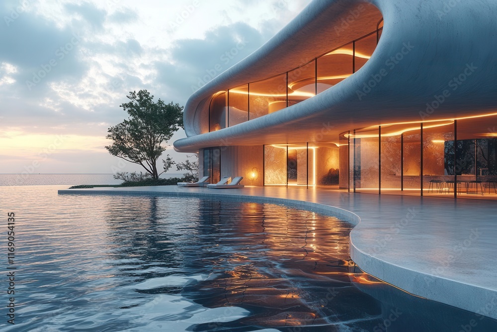 Naklejka premium futuristic exterior with sleek concrete floor and dynamic 3d wall design showcasing innovative architecture and a blend of minimalism and technology