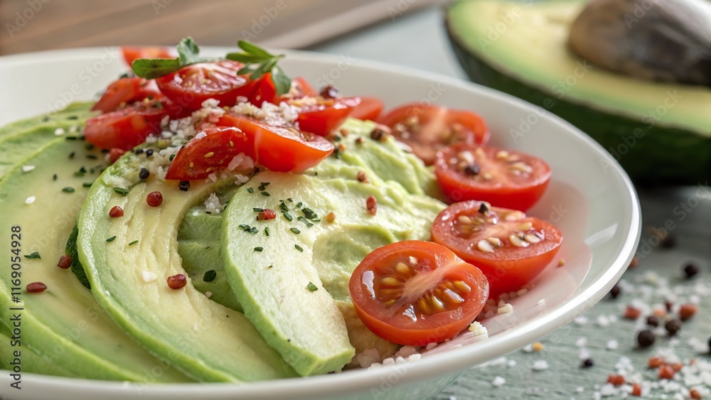 Fresh ingredients come together in a vibrant dish featuring creamy avocado and ripe cherry tomatoes Fresh ingredients come together in a vibrant dish featuring creamy avocado and ripe cherry tomatoes