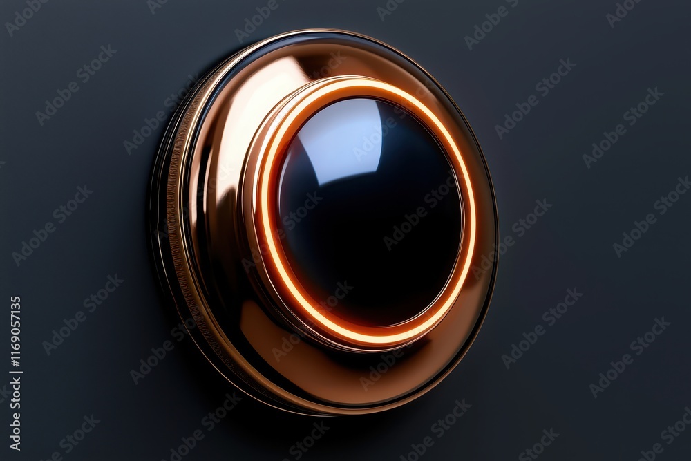 Modern, sleek design of a shiny, metallic button with illumination effects. Modern, sleek design of a shiny, metallic button with illumination effects.