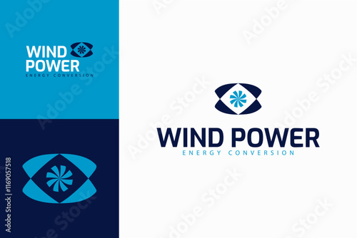 abstract wind power symbol logo design vector illustration with modern, simple and elegant styles. pictogram eye and wind energy iconic logo vector design template