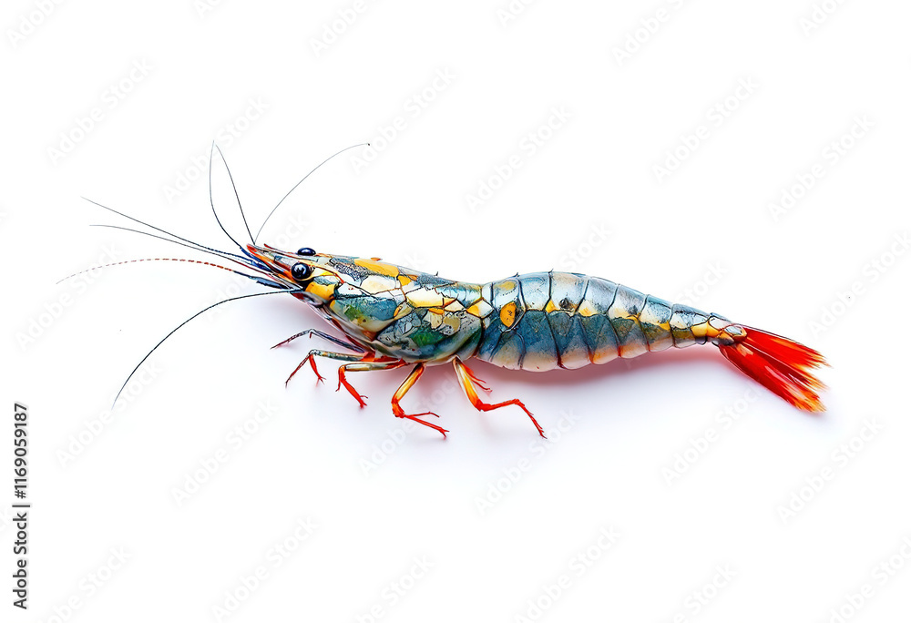 Top view a king and waterleg shrimps isolated on white background Top view a king and waterleg shrimps isolated on white background