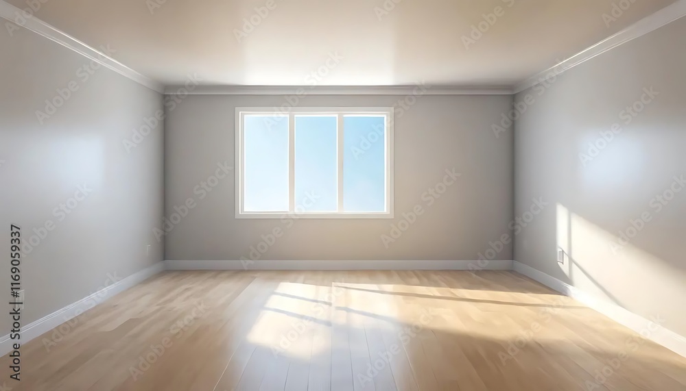 Fototapeta premium Empty Room With Hardwood Floor And Large Window