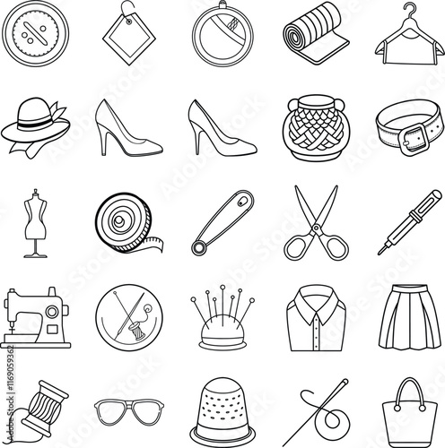 Fashion Design Icons Sewing, Clothing, Accessories, and Tools