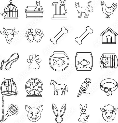 Pet Icons Cats, Dogs, Birds, Fish, Farm Animals, Supplies