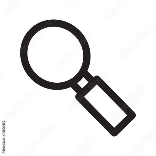 Magnifying glass icon with circular lens and handle, search concept.