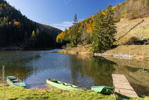 Landscape near Dedinky and Stratena with Hnilec river, National Park Slovak Paradise, Slovakia photo