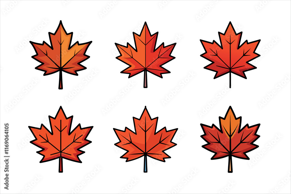 Cartoon Maple Leaves for Autumn Design on a white background Cartoon Maple Leaves for Autumn Design on a white background
