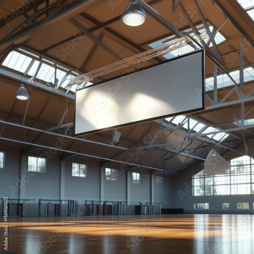 Blank Sign Hanging in Large Indoor Space