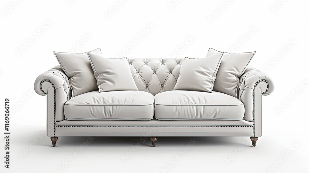 Fototapeta premium Elegant White Sofa with Decorative Cushions