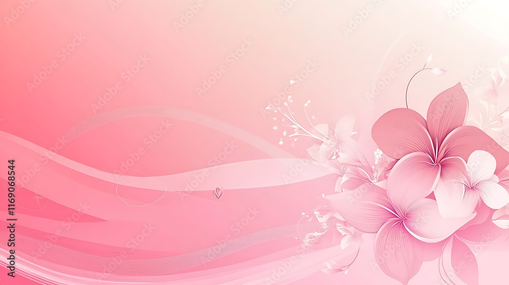 Obraz premium Delicate Pink Flowers and Abstract Waves Design