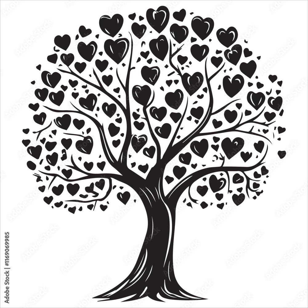 Obraz premium Valentin day Vector tree silhouette isolated on white