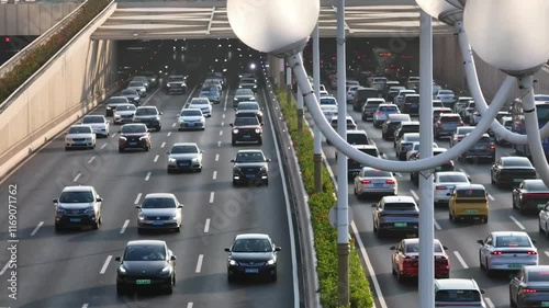 Busy city highway traffic during rush hour