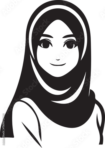 Beautiful Muslim Woman with Hijab Vector Art Illustration Graphics Design