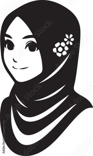 Elegant Muslim Woman Silhouette Illustration Wearing a Hijab