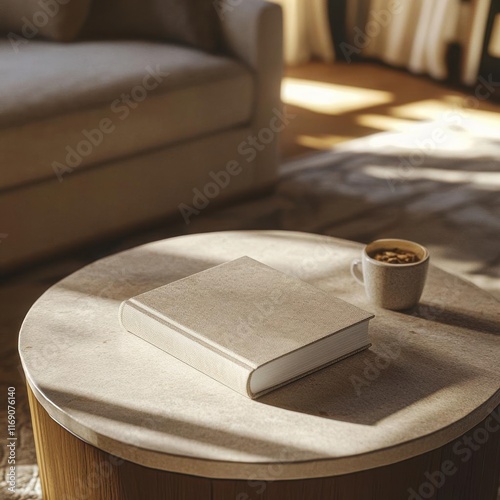Cozy Living Room with Book and Coffee on Side Table