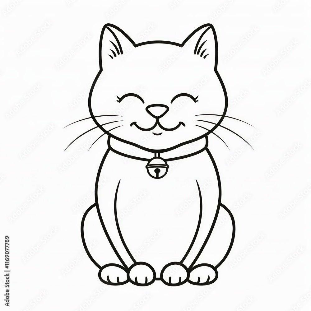 Cute and Happy Cat Illustration in Simple Line Art Style Cute and Happy Cat Illustration in Simple Line Art Style