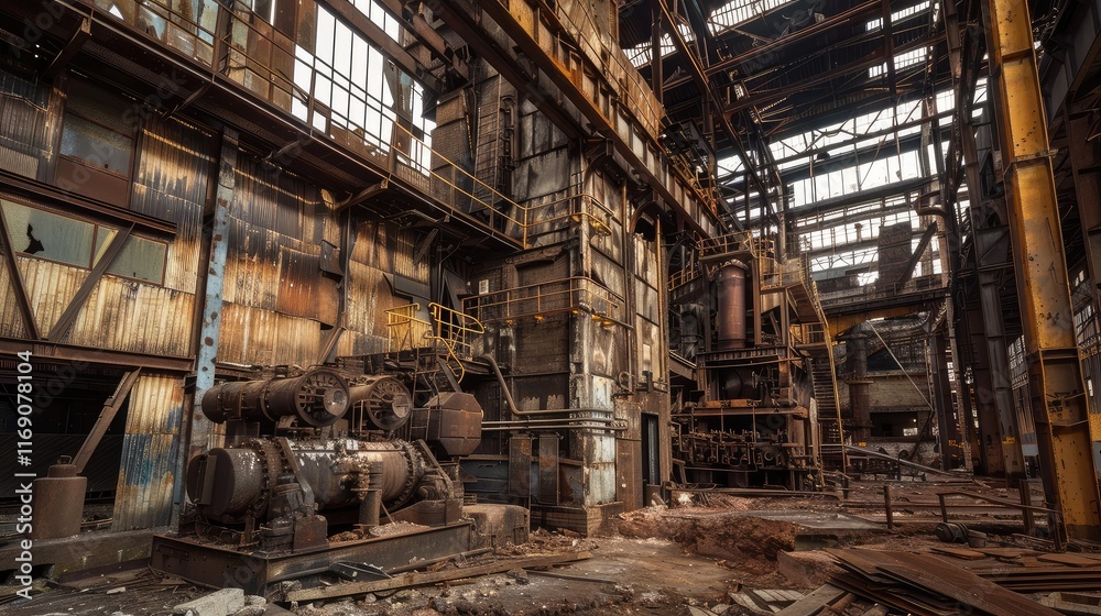 Abandoned Industrial Factory Interior with Machinery Abandoned Industrial Factory Interior with Machinery