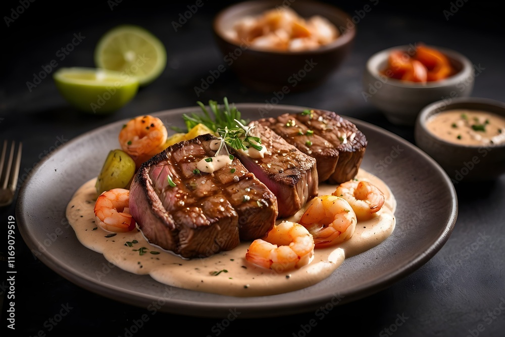 Juicy Steak with Rich Cajun Shrimp Sauce Juicy Steak with Rich Cajun Shrimp Sauce
