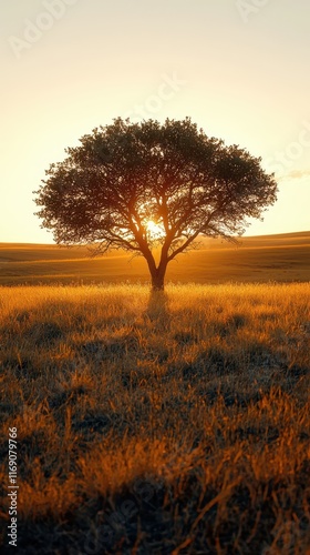 Wallpaper Mural Lone tree in a vast prairie at sunset creating a serene and tranquil atmosphere Torontodigital.ca