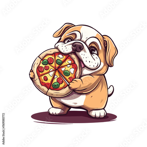 cute mascot dog hugging pizza vector
