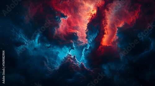 a hyper realistic nebula sky very psychedelic in crimson and chemcial blue colors very high details intricate very dark and eerie surreal close up interesting macro na photo