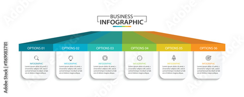 Design template for vector infographic labels with icons and 6 options or steps.