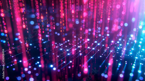 Wallpaper Mural Vibrant Digital Data Streams in Neon Colors Torontodigital.ca