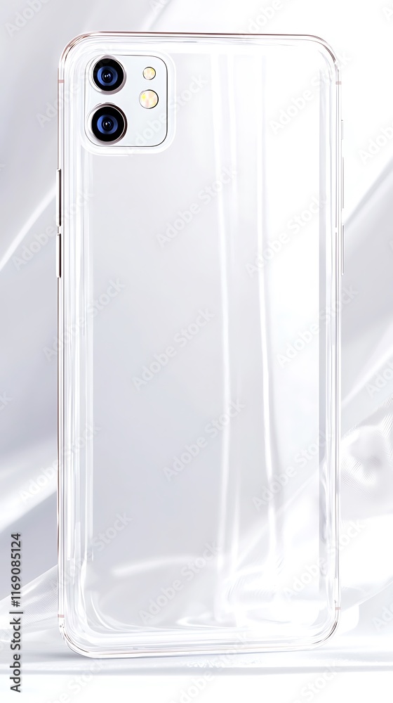 Clear phone case, back view, triple camera lens. Clear phone case, back view, triple camera lens.