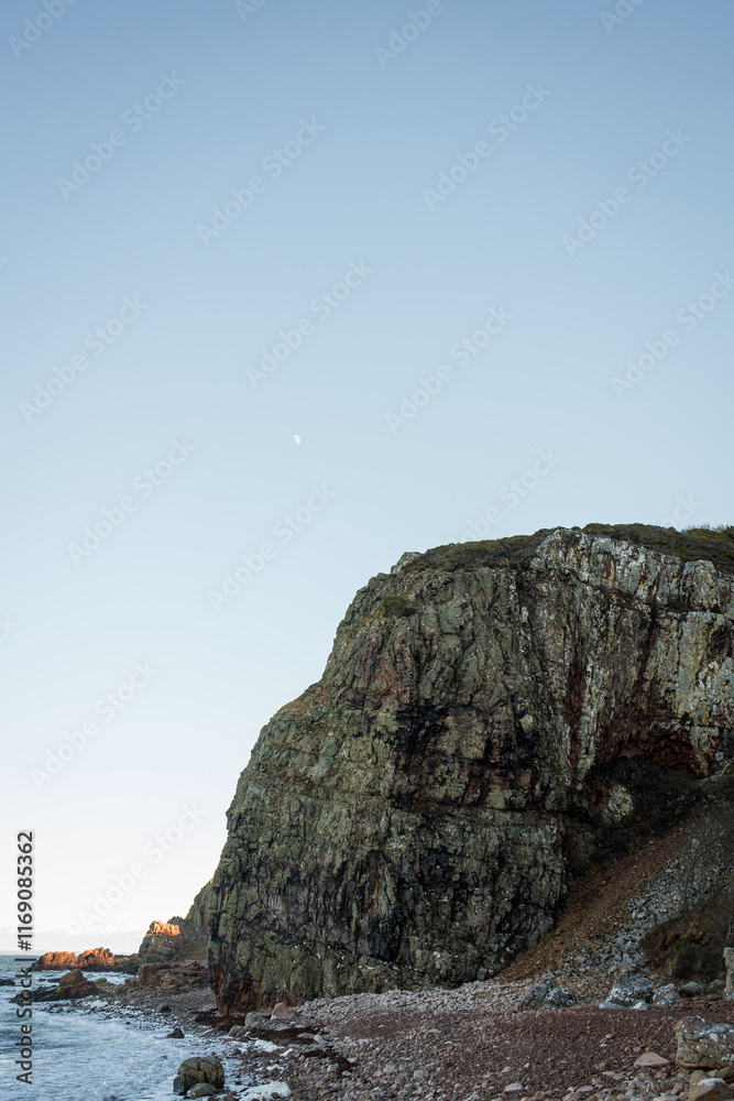 Rocky Coastline and Cliffs with Clear Skies