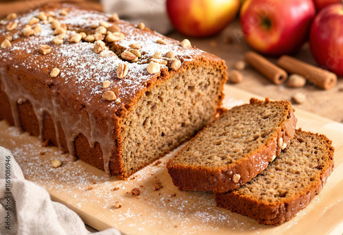 Gingerbread apple loaf cake with cinnamon and nuts