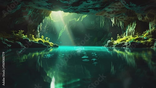 Wallpaper Mural Underground lake and sunlight, seamless looping 4K virtual video animation background Torontodigital.ca