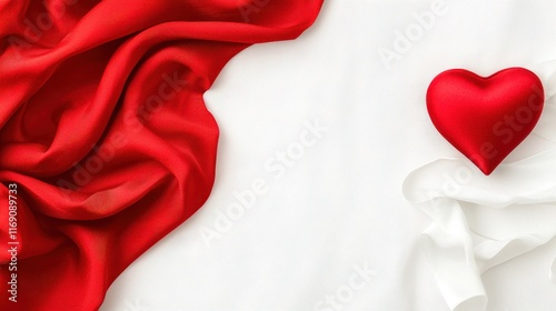 Romantic Red Fabric and Heart on Elegant White Background for Love and Celebration Concepts
