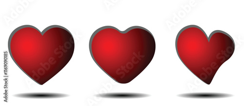 Wallpaper Mural illustration of three different shaped red hearts, heart logo, love symbol icon set, love symbol vector, on white background. love sign. Torontodigital.ca
