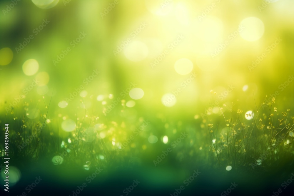 Obraz premium Green blurred background with soft light and tall blades of grass. AI generative. .