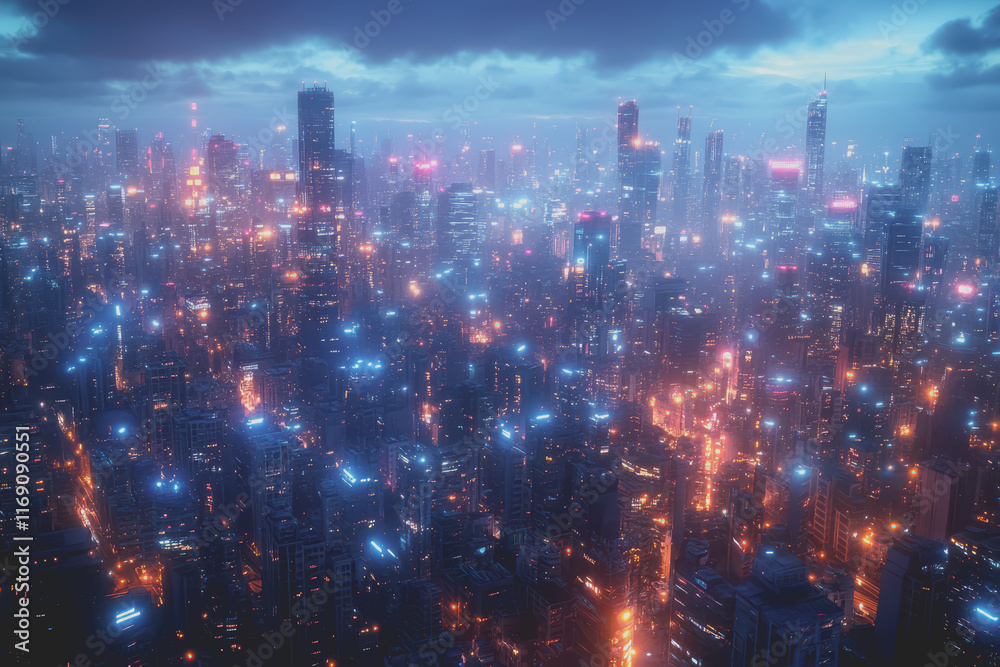 Obraz premium A modern city with a wireless network connection concept and cityscape. Technology concept.