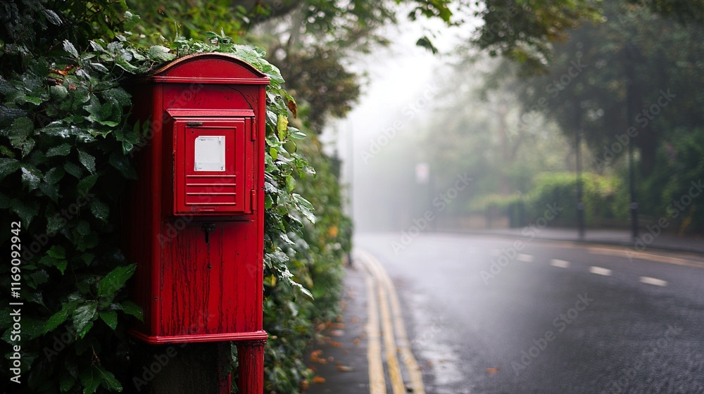 Historic red mailbox stands prominently on a British street, symbolizing timeless communication and cultural heritage. Historic red mailbox stands prominently on a British street, symbolizing timeless communication and cultural heritage.