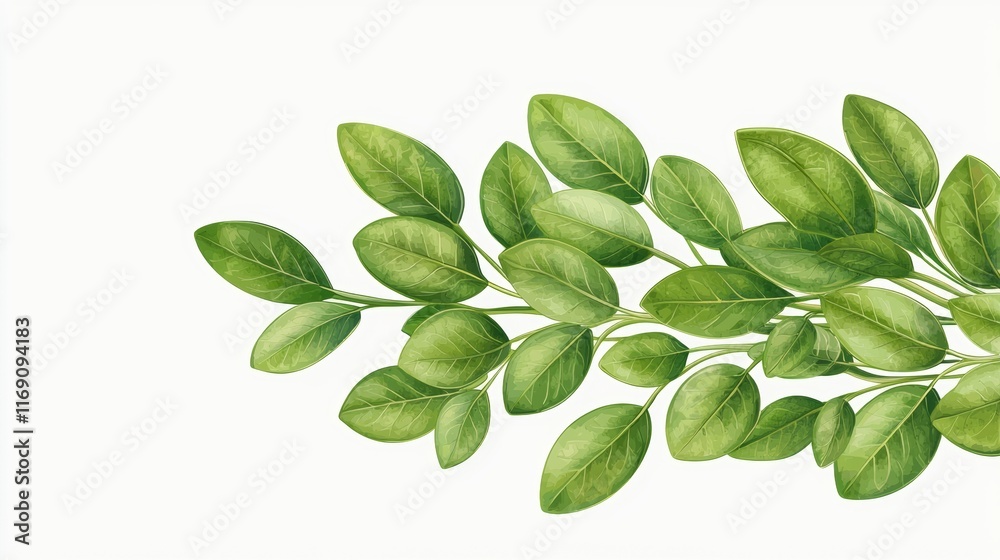 Fototapeta premium Bunch of fresh sage leaves, vibrant green, dynamic arrangement, botanical illustration, high detail, isolated on white background