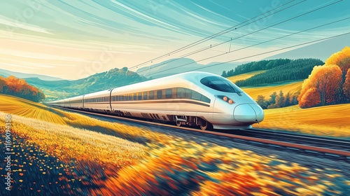 Wallpaper Mural Modern High-Speed Train Moving Through Vibrant Autumn Landscape Torontodigital.ca