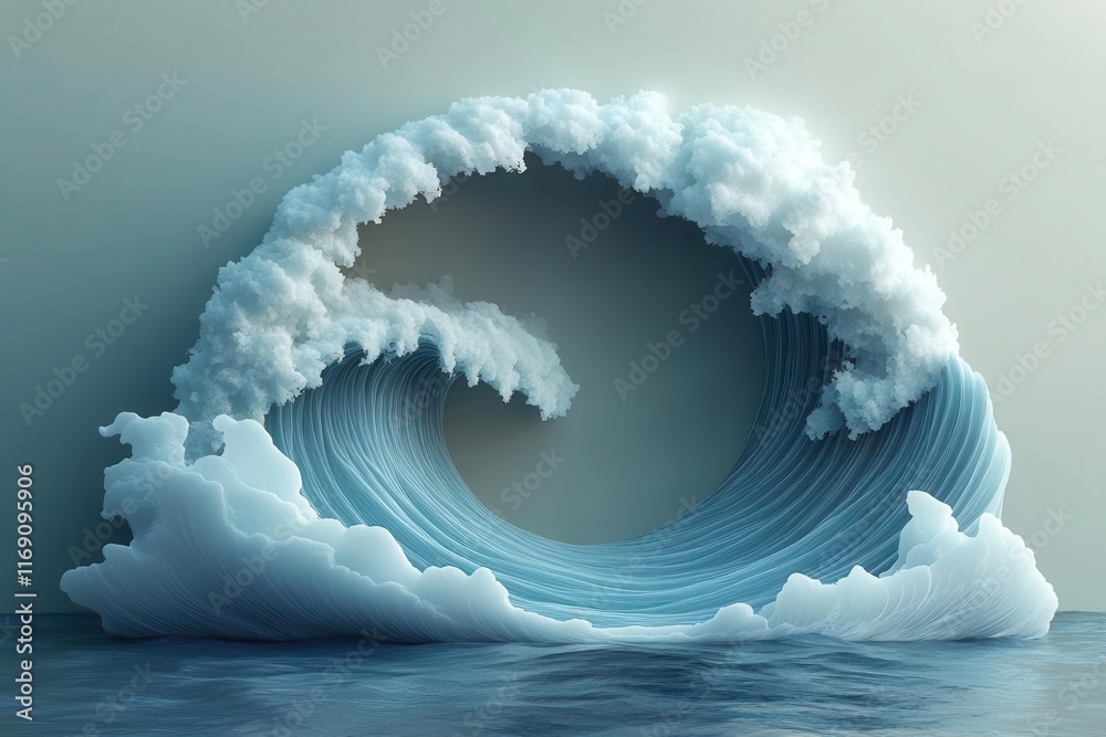 minimalist logo design featuring an ocean wave rendered in 3d embodying simplicity and creativity appealing to modern aesthetics with a playful cartoon twist