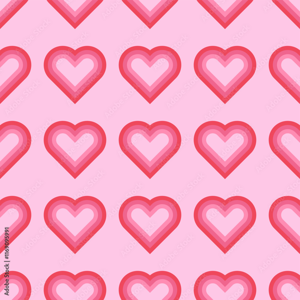Cute seamless pattern with multi-outlined hearts in red and pink shades. Beautiful background for Valentine's Day designs, girly stationary, love-themed projects, scrapbooking, etc Cute seamless pattern with multi-outlined hearts in red and pink shades. Beautiful background for Valentine's Day designs, girly stationary, love-themed projects, scrapbooking, etc