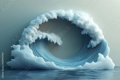 Obraz na płótnie minimalist logo design featuring an ocean wave rendered in 3d embodying simplicity and creativity appealing to modern aesthetics with a playful cartoon twist w salonie