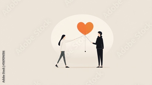 Two people share a heart-shaped balloon.