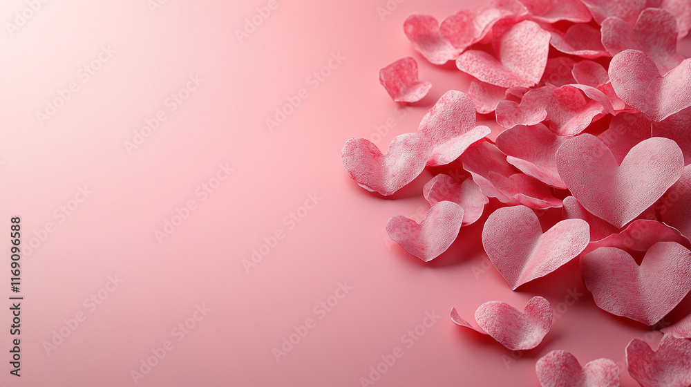 Fototapeta premium Light pink background with a faint heart-shaped pattern and plenty of open space in the center for text. with copy space for text