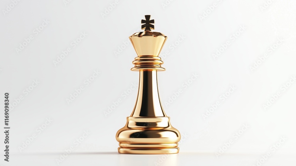 Obraz premium queen chess piece in gold, leading role on board, business strategy and management concept, digital art, isolated on white background