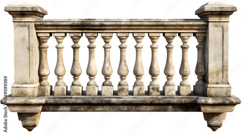 Fototapeta premium Old balustrade isolated on transparent background balustrade png