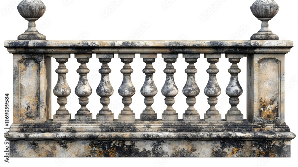 Fototapeta premium Old balustrade isolated on transparent background balustrade png