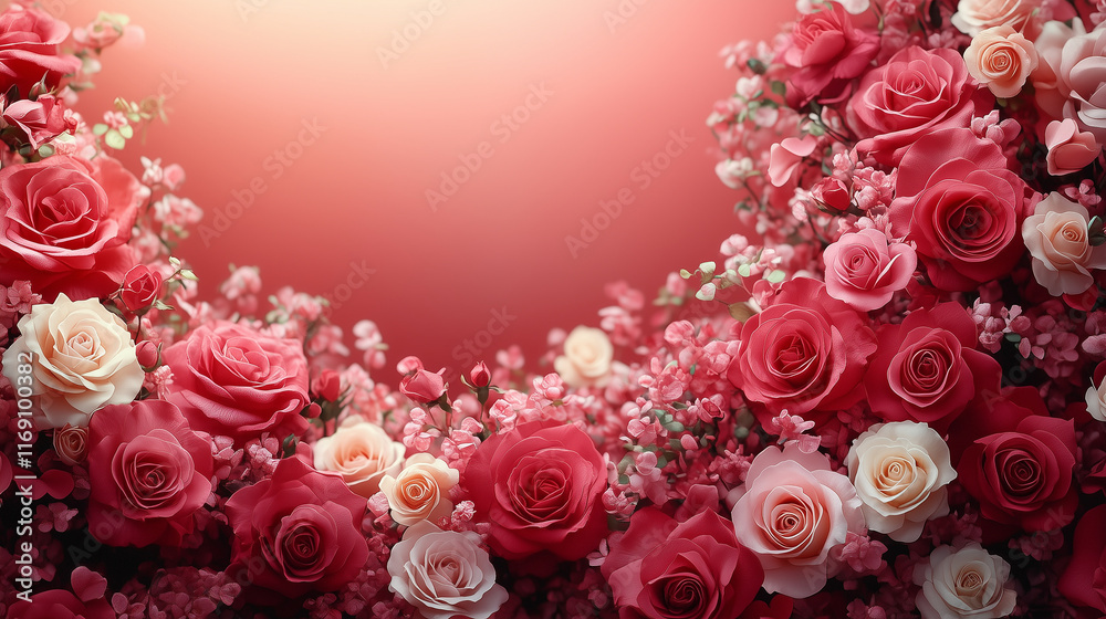 custom made wallpaper toronto digitalA soft red gradient with a delicate border of roses and hearts, leaving the center wide open for text. with copy space for text