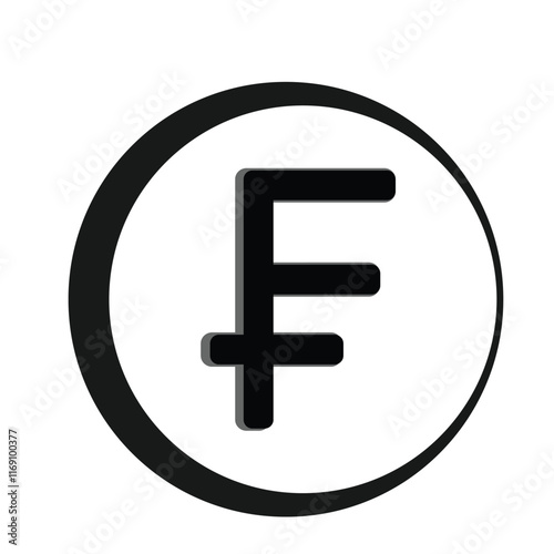 Swiss franc currency symbol. Swiss franc currency outline flat icon. isolated on white background..black and white circle shape,currency icon.Vector illustration on white background.Money label.
